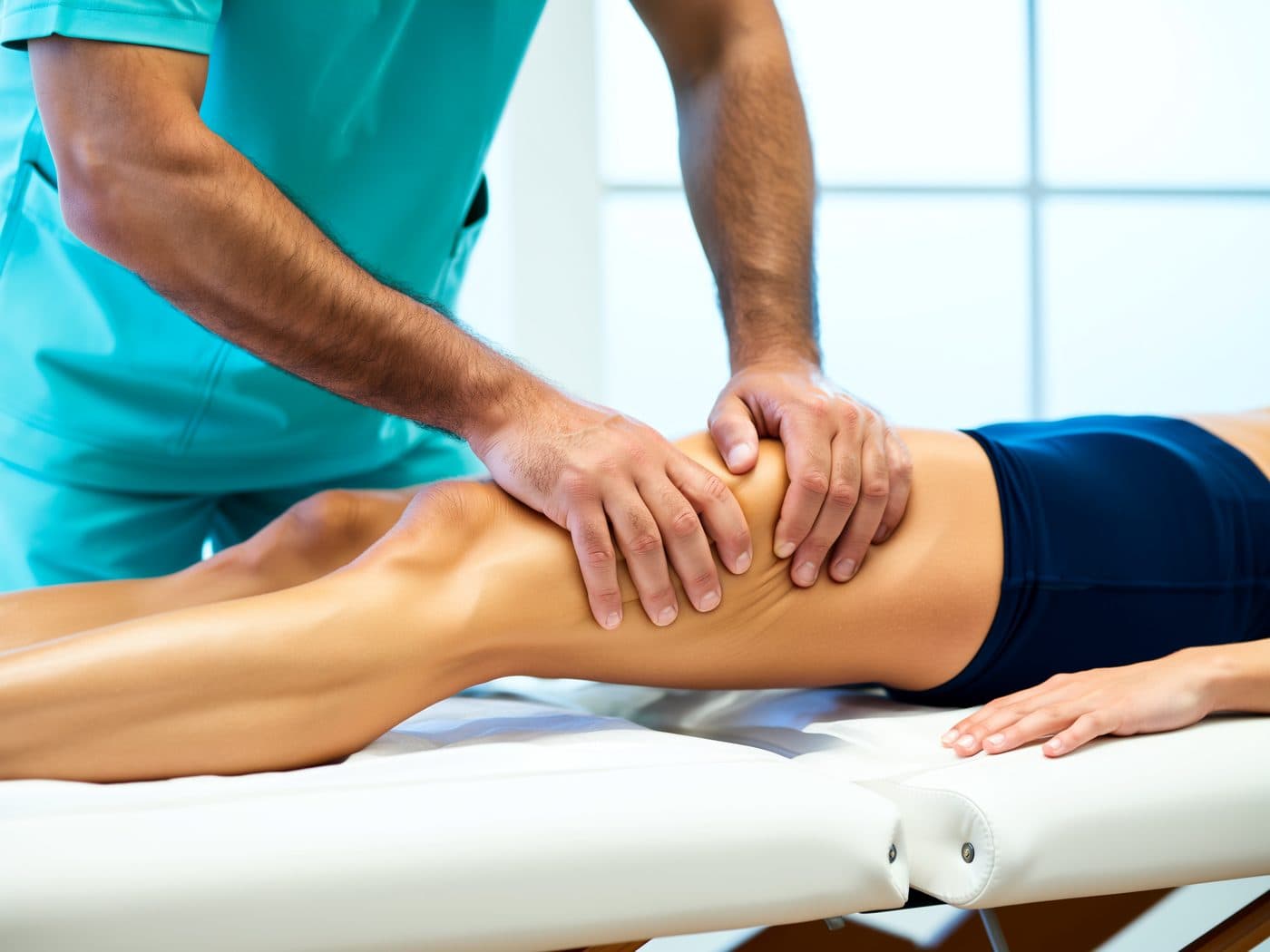 Trattamento manuale dermatofunzionale sulla gamba di una paziente