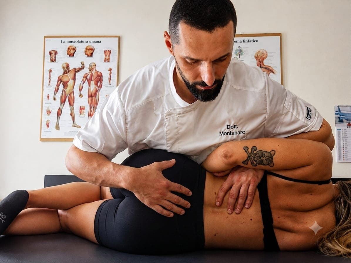 Il Dott. Matteo Montanaro durante una manipolazione di terapia manuale