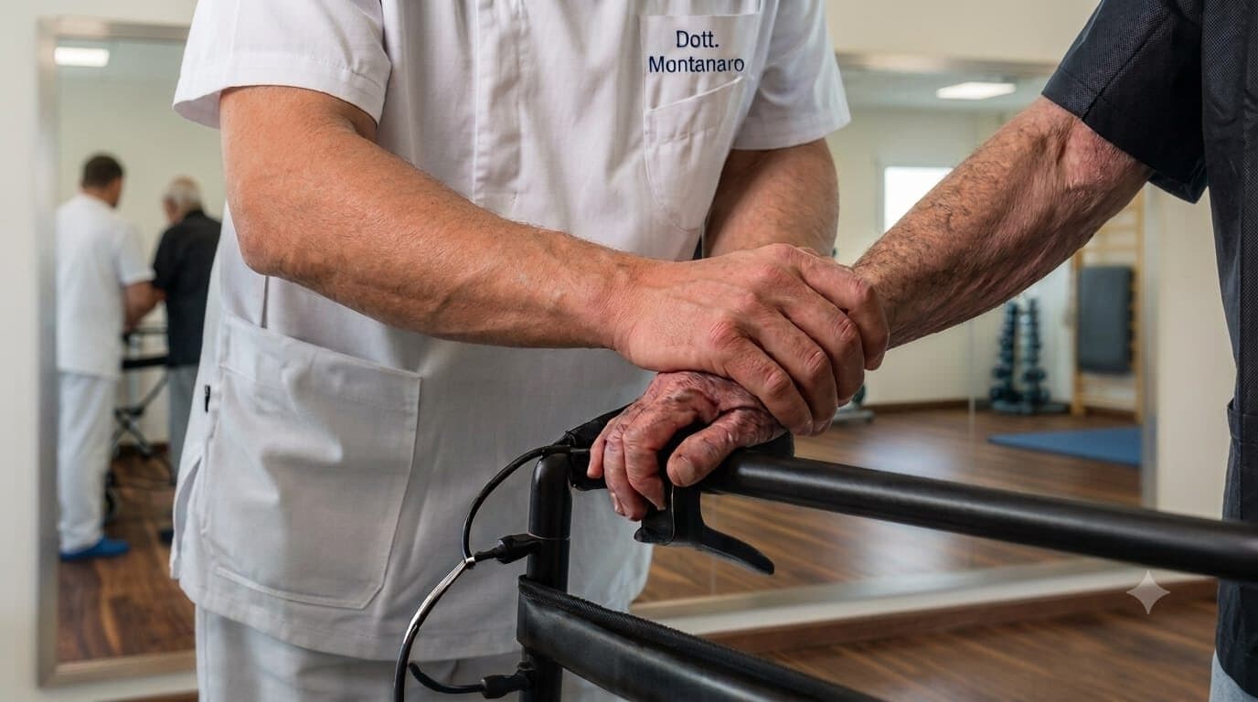 Riabilitazione geriatrica con esercizio assistito nello studio del Dott. Montanaro a Tortona